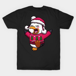 Cute Jumping Penguin With Christmas Sweater And Hat T-Shirt